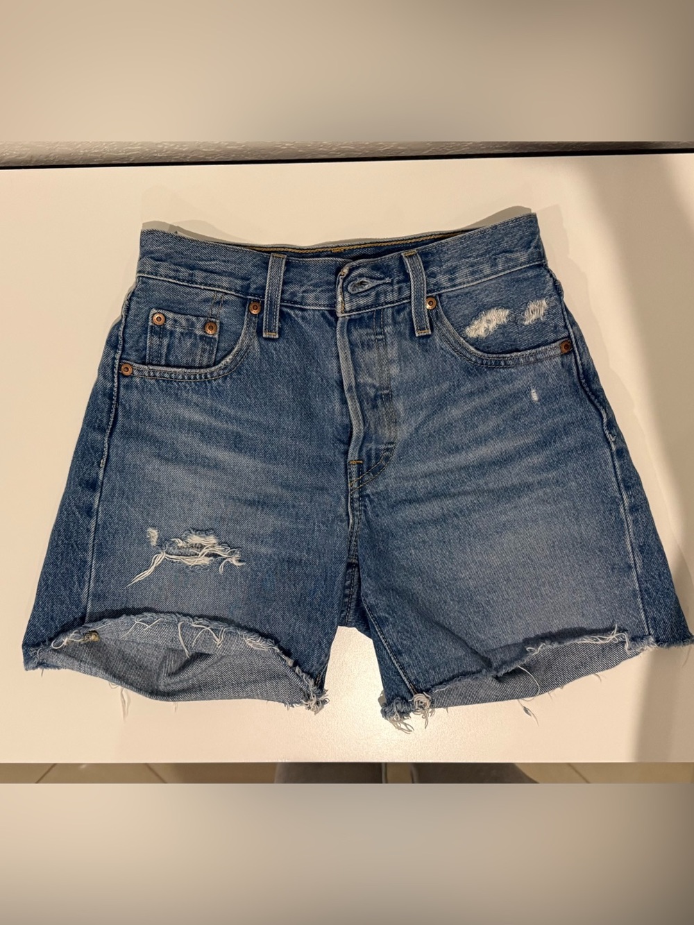 Levi's Distressed Blue Denim Shorts